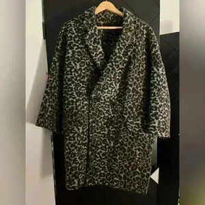Coach leopard print wool-blend double breasted coat size small